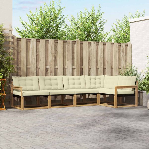 vidaXL Outdoor-Sofagarnitur mit Kissen 5 pcs Weiß und Creme 3388676