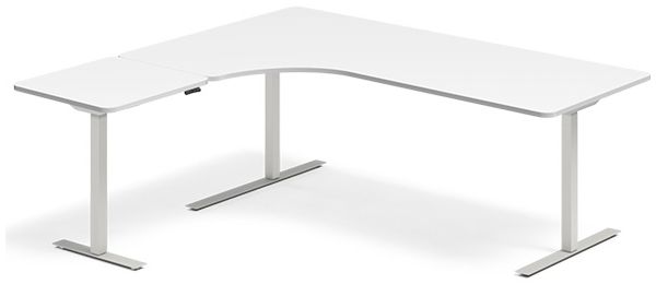Höhenverstellbarer Tisch DNA 3-Bein/links 2000x2200 mm weiß/schwarz