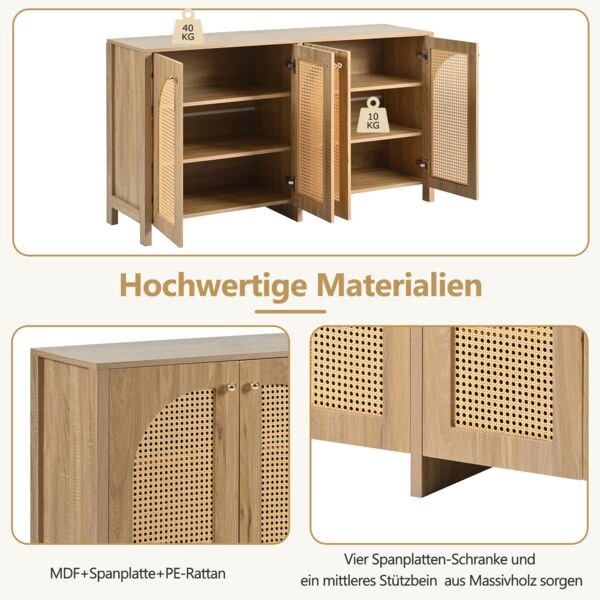 Merax Modernes Sideboard im minimalistischen Stil 4-Rattantür, Metallgriff einfaches Buffetschrank für Esszimmer, Wohnzimmer, Küche (Naturholz) Bild 8