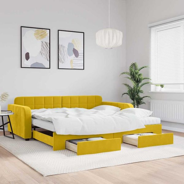 vidaXL Tagesbett Ausziehbar mit Schubladen Gelb 100x200 cm Samt 3197013