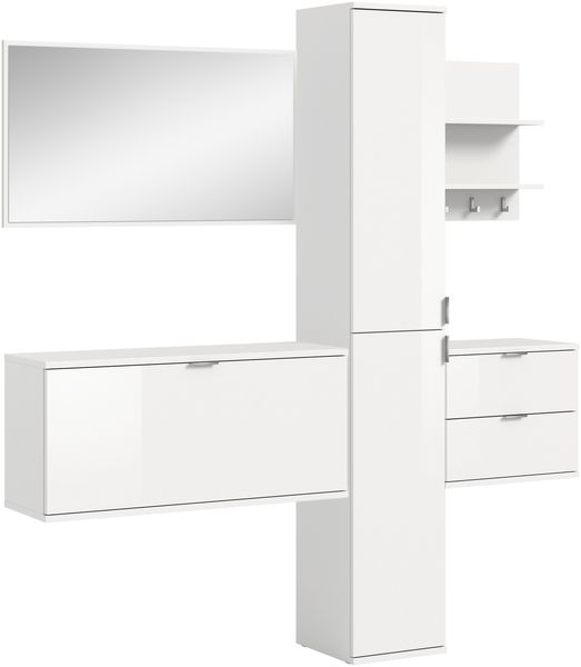 Garderoben-Set >Projekt X< in weiß / weiß hochglanz - 174x191x37cm (BxHxT)