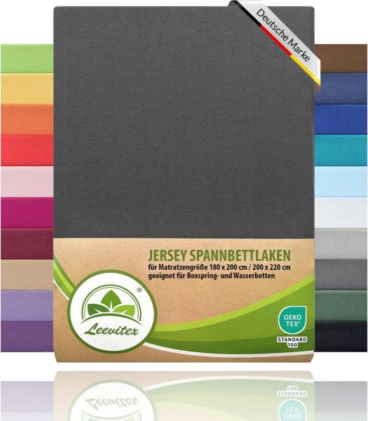 leevitex® Spannbettlaken für Boxspringbetten & Wasserbetten - Spannbetttuch 170 g/m², Gummizug: rundum, 100% Mako-Baumwolle, sehr robust, 180x200 – 200x220 cm + 40 cm Steg