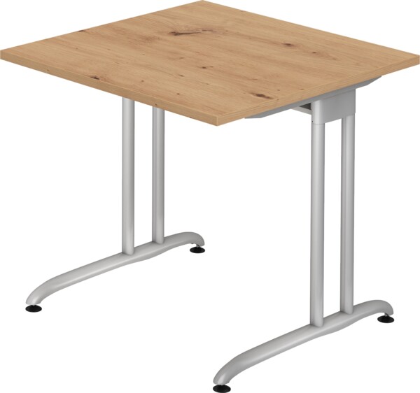 bümö Schreibtisch klein Serie 80x80 cm, Tischplatte aus Holz in Asteiche, Gestell aus Metall in Silber - PC Tisch, kleiner Computertisch für's Büro, Office Bürotisch, BS-08-R