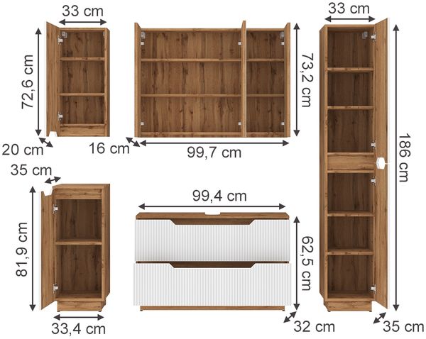 Badmöbel-Set Lotta Eiche/weiß gestreift 5 Teile Vicco Bild 2