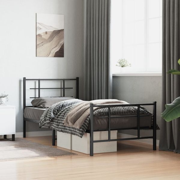 vidaXL Bettgestell mit Kopf- und Fußteil Metall Schwarz 90x200 cm 355572