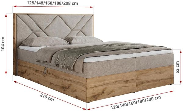 Boxspringbett mit Kopfteil und Topper, Polsterbett - GUNAR - 140 x 200 cm - Beige Stoff - H4 - Topper Visco Bild 5