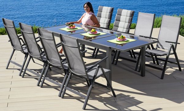 MERXX Garten-Essgruppe Amalfi, inkl. 8 Stühlen und ausziehbarem Tisch (180 - 240 cm)