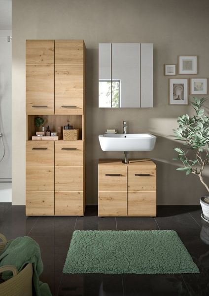 welltime Badmöbel-Set FLORENZ, 3-teilige Badkombination, hochwertige MDF-Front, (Set, 3-St, best. aus: 1 Hochschrank, 1Waschbeckenunterschrank, 1 Spiegelschrank), Bad-Kombination, Bad-Möbel, Badezimmer, Kombination, Kombi