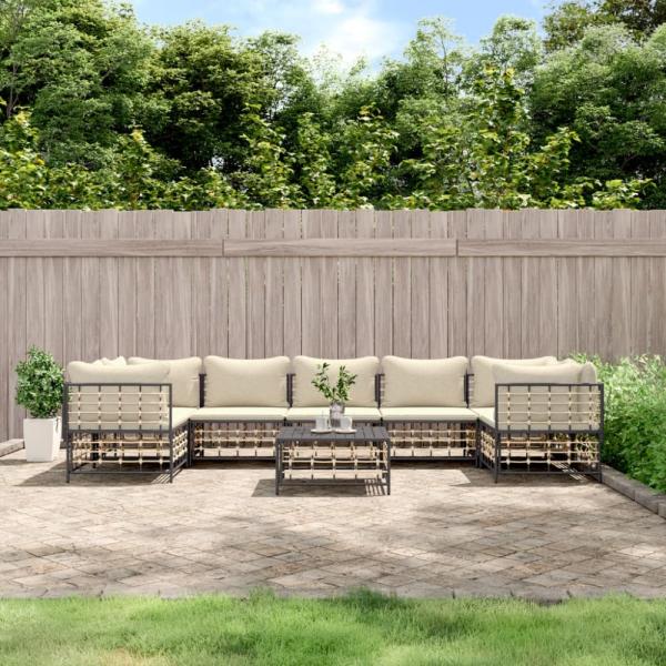 vidaXL 8-tlg. Garten-Lounge-Set mit Kissen Anthrazit Poly Rattan 3186802