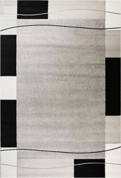 Vimoda Teppich Wohnzimmer geometrische Kurzflorteppich Braun & Grau, Rechteckig, Höhe: 8 mm, Teppich Klassisch Bordüre braun & beige, Retro