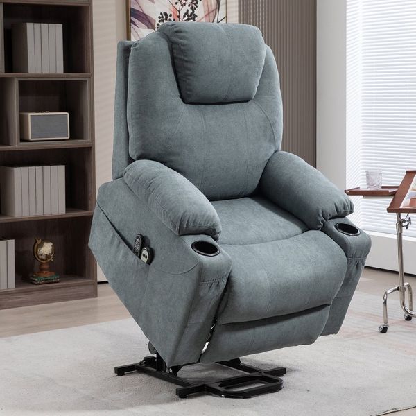 HOMCOM Massagesessel Elektrischer Aufstehsessel mit Seitentaschen (Fernsehsessel mit Fernbedienung, 1-St, Relaxsessel mit Liegefunktion), für Arbeitszimmer, Wohnzimmer, Dunkelgrau