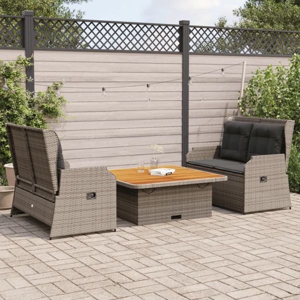 vidaXL 3-tlg. Garten-Lounge-Set mit Kissen Grau Poly Rattan 3262742