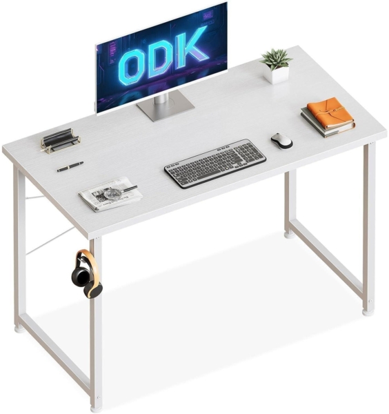 ODK Klein Schreibtisch Weiß 100×48cm Computertisch mit Aufbewahrungstasche