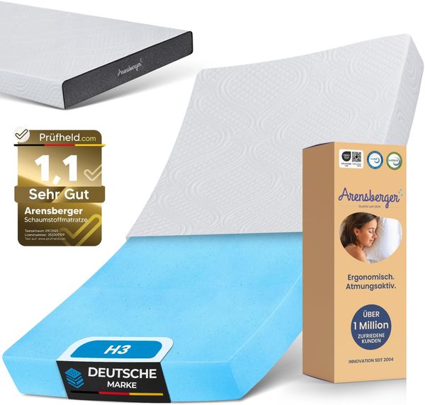 Arensberger Kindermatratze Jugendmatratze, 140x200 cm 13cm hoch, Alter 5 bis 16 Jahre, Bezug | punktelastischer Gelschaum | waschbarer & Abnehmbarer Premium Bezug Allergiker freundlich
