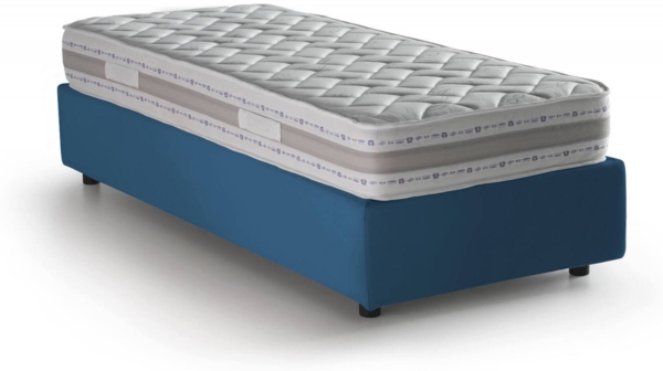 Dmora Einzelbett Addison, Bettkasten mit Stoffbezug, 100 % Made in Italy, Öffnung vorne, inklusive Matratze 90 x 190 cm, Blau Bild 1