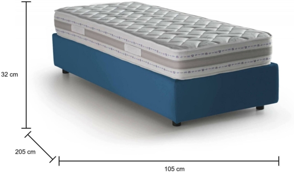 Dmora Einzelbett Addison, Bettkasten mit Stoffbezug, 100 % Made in Italy, Öffnung vorne, inklusive Matratze 90 x 190 cm, Blau Bild 3