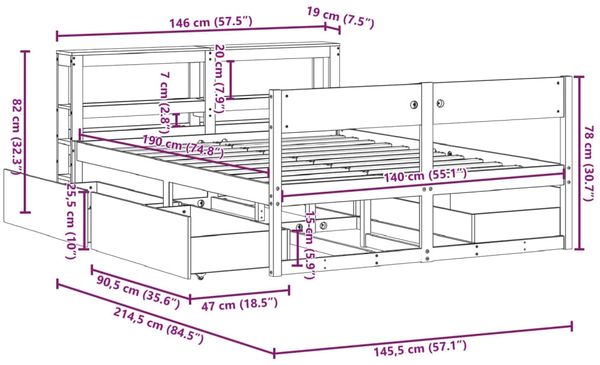 vidaXL Massivholzbett ohne Matratze Wachsbraun 140x190 cm Kiefernholz 3306395 Bild 12