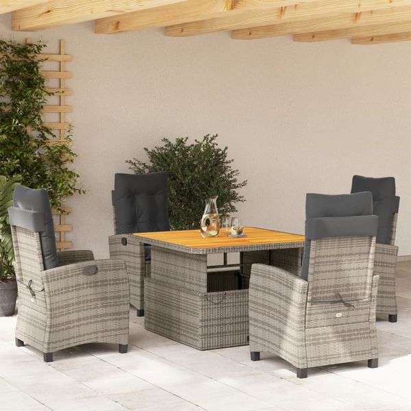 vidaXL 5-tlg. Garten-Essgruppe mit Kissen Grau Poly Rattan 3277401