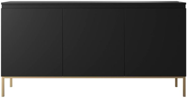 Selsey Bemmi Chest of Drawers with 3 Doors 77x150 cm on Gold Legs Bedroom Storage Unit Black One Size