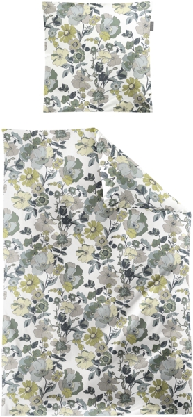 Irisette Wave Mako-Satin Bettwäsche 155x220 Blüten Blumen salbei gelb natur 8623-30