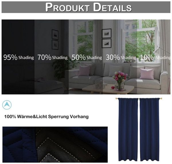 Sunicol Gardine 100% Blickdich Thermo Verdunkelungsvorhang mit Kräuselband (1 St), Winter Wärmeisolierend Türvorhang für Schlafzimmer Wohnzimmer