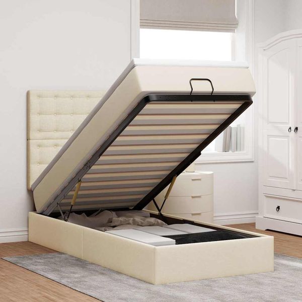 vidaXL Ottomane Bett mit Matratze & LEDs Creme 90x200 cm Stoff 3314146