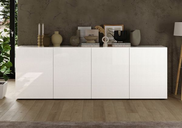 Home affaire Sideboard Rio Breite 240 cm, Kommode mit 4 Türen, Anrichte, geriffelte MDF-Fronten, modern u. elegant, viel Stauraum