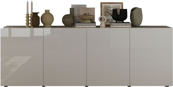 Home affaire Sideboard Rio Breite 240 cm, Kommode mit 4 Türen, Anrichte, geriffelte MDF-Fronten, modern u. elegant, viel Stauraum