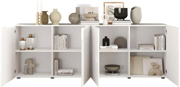 Home affaire Sideboard Rio Breite 240 cm, Kommode mit 4 Türen, Anrichte, geriffelte MDF-Fronten, modern u. elegant, viel Stauraum Bild 3