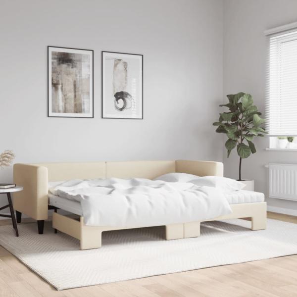 vidaXL Tagesbett Ausziehbar mit Matratzen Creme 80x200 cm Stoff 3196595