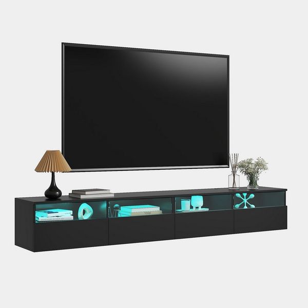 radelldar Lowboard mit LED-Beleuchtung, TV-Schrank, hängend (2 St), 200 cm breit, griffloses TV-Board, 4 Schubladen mit Acryl