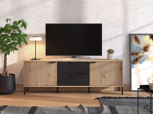 Home affaire Lowboard Mayenne, TV-Lowboard, Breite 157 cm, TV-Kommode, Türen mit Rillen-Optik, 2 Schubkästen