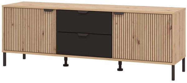 Home affaire Lowboard Mayenne, TV-Lowboard, Breite 157 cm, TV-Kommode, Türen mit Rillen-Optik, 2 Schubkästen Bild 3