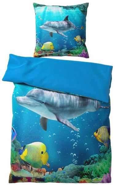 Sanilo Bettwäsche Delphin 135x200 cm, Bettbezug und Kissenbezug, Baumwolle, 2 teilig