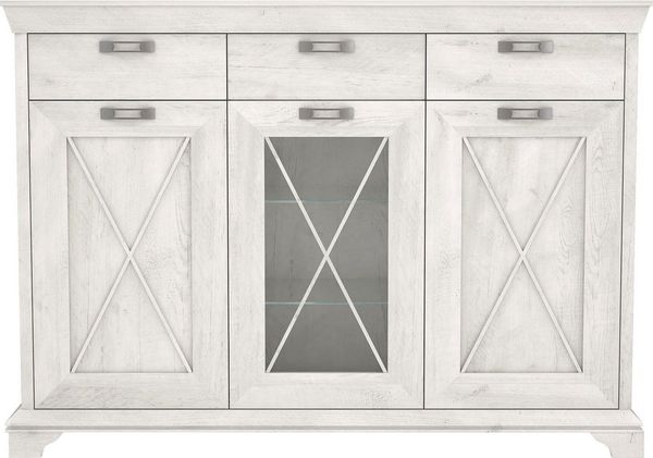 FORTE Kashmir Vitrine, Holzwerkstoff, Weiß/Beige, 177,7 x 127,7 x 48,3 cm
