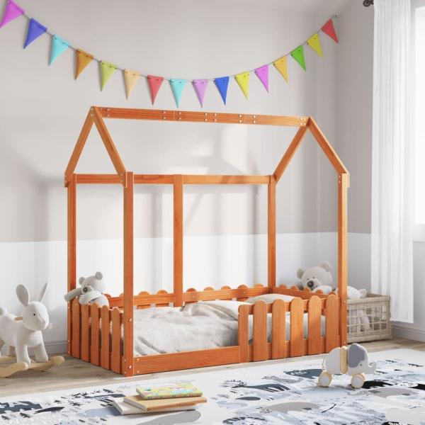 vidaXL Kinderbett Hausbett Wachsbraun 70x140 cm Kiefer 850700