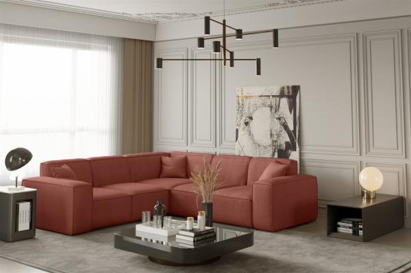 Ecksofa Designersofa CELES in Stoff Scala Koralle Seite Universal