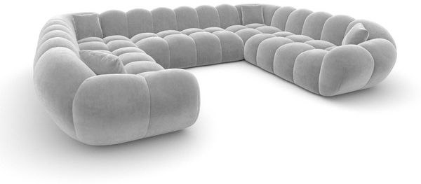 Sofa Dreams Loungesofa Maleron XXL Panorama Design Couch, Stoff Wohnlandschaft, 6-Sitzer, Sofa, Samtstoff Bezug in Hellgrau