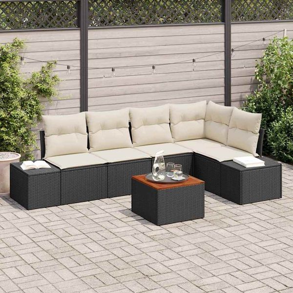 vidaXL Gartensofa-set mit Speicher 6 pcs Schwarz und Creme Poly-Rattan 3356626