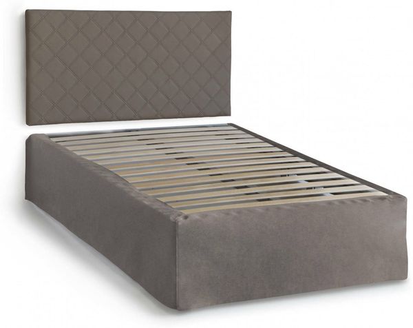 Dmora Anas-Doppelbett, Kopfteilset aus Öko-Leder mit orthopädischer Basis und Volant, 100 % Made in Italy, geeignet für eine Matratze 120 x 190 cm, taubengrau