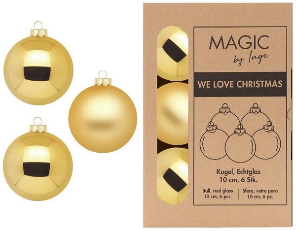 MAGIC by Inge Weihnachtsbaumkugel, Weihnachtskugeln Glas 10cm 6 Stück - Inkagold