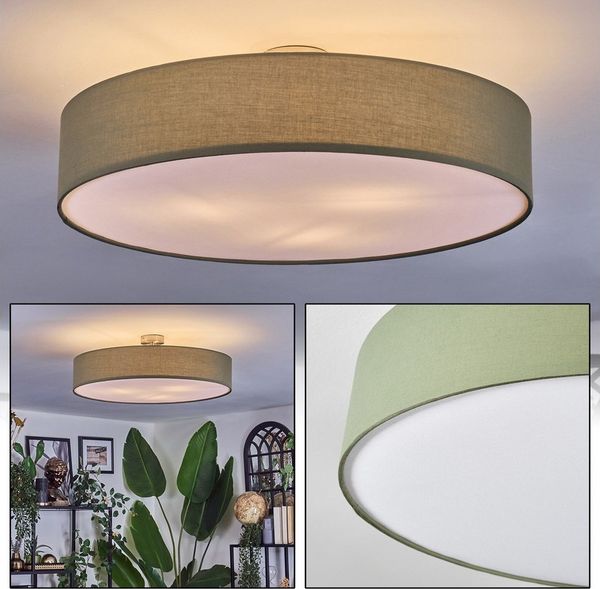 hofstein Deckenleuchte Deckenlampe aus Metall/Stoff/Kunststoff in Nickel-matt/Olivgrün/Weiß, ohne Leuchtmittel, runde Leuchte im modernen Design (60 cm), E27, Esszimmer, Wohnzimmer
