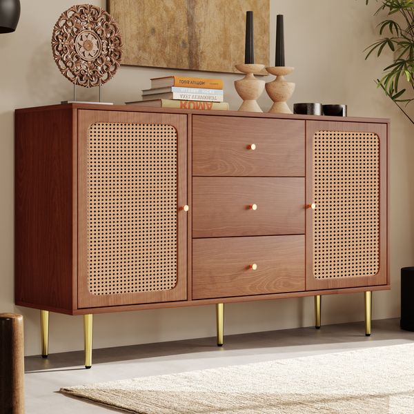 Vintage Kommode mit 3 Schubladen und verstellbarem Fachboden, Nussbaum Holzoptik, Stauraum Schrank
