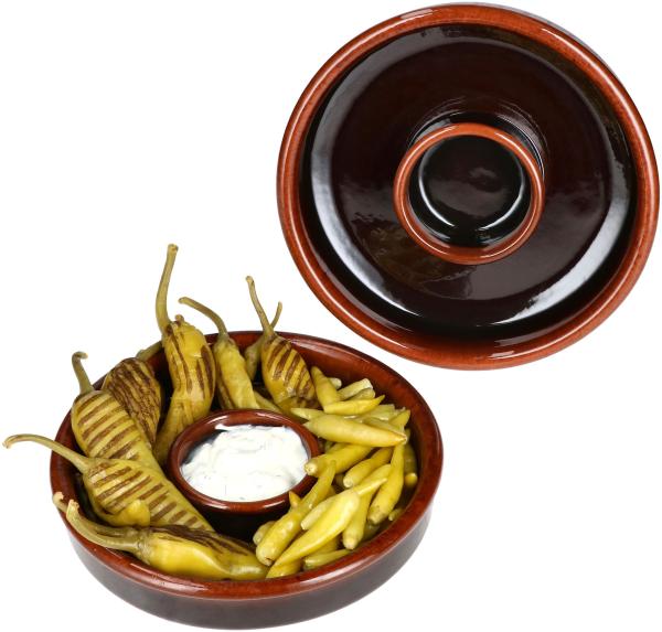 2x Juego Tapas Schale Ø17,8cm Olivenschale Ton-Cazuela mit Kernablage Antipasti