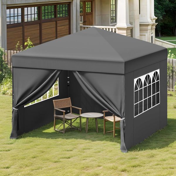 YITAHOME Pavillon mit Seitenwänden, 3x3 m wasserdichte zusammenklappbares Garten Vordach, Ganzjahres Camping Pavillon UV-Schutz mit Heringen,Seil,Tragetasche,Gewichtsbeuteln Veranstaltungen,dunkelgrau