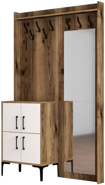 Dmora Eingangsmöbel Isidore, Moderner Eingang, Wandgarderobe, Multifunktions-Aufbewahrungskonsole, 120x35h200 cm, Walnuss und Weiß