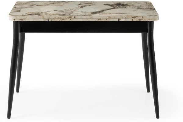 Ausziehbarer Esstisch, Weißer Marmor & Schwarz, 110–170 cm | 100% melaminbeschichtet, Metallbeine | Stilvoll & Langlebig