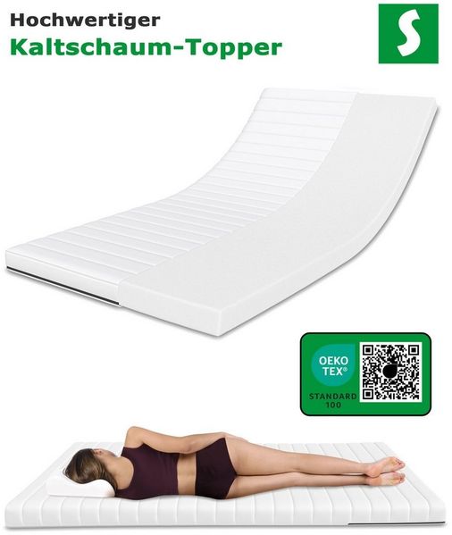 Schlaftroll, Topper Kaltschaum Topper 10cm – H3 – Matratzenauflage, Atmungsaktiv, 90x200cm, 140x200cm, 160x200cm, 180x200cm