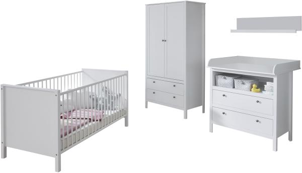 Trendteam 'Ole' 4-tlg. Babyzimmer-Set weiß, inkl. Bett, Wickelkommode, Kleiderschrank und Wandregal