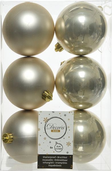 Kaemingk Weihnachtsbaumkugel, Weihnachtskugeln Kunststoff 8cm 6 Stück - Perle